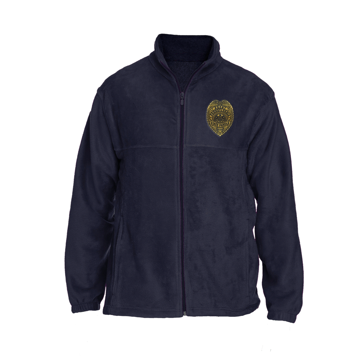 Men's Fleece Full-Zip Jacket with Embroidered State Parole Agent Badge-Full Color (Navy)
