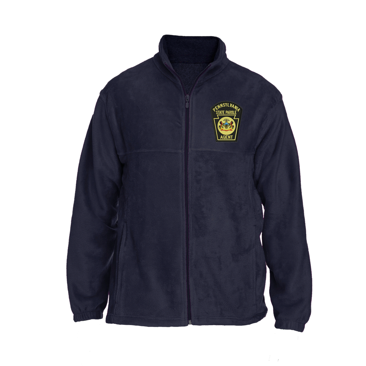 Men's Fleece Full-Zip Jacket with Embroidered State Parole Agent Keystone-Full Color (Navy)