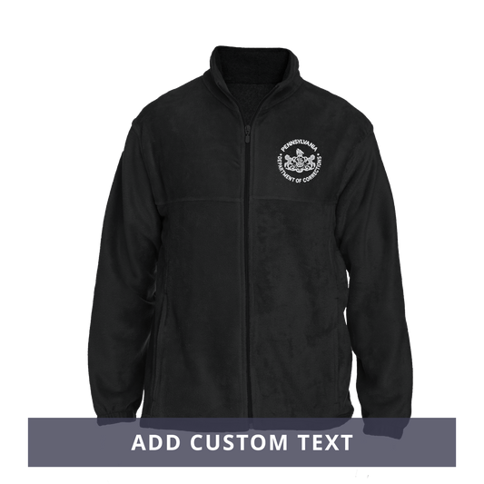 Men's Fleece Full-Zip Jacket with Embroidered Department of Corrections Seal (Black/Gray)