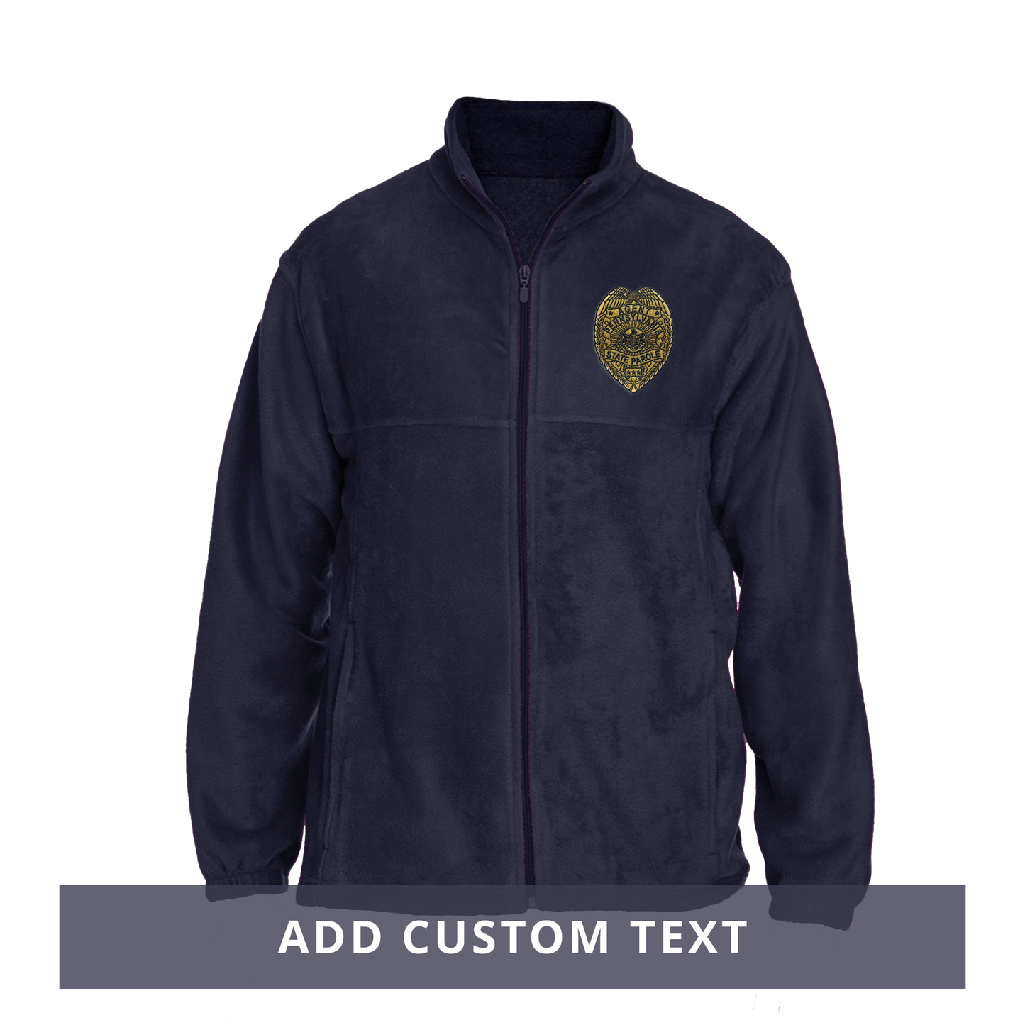 Men's Fleece Full-Zip Jacket with Embroidered State Parole Agent Badge-Full Color (Navy)