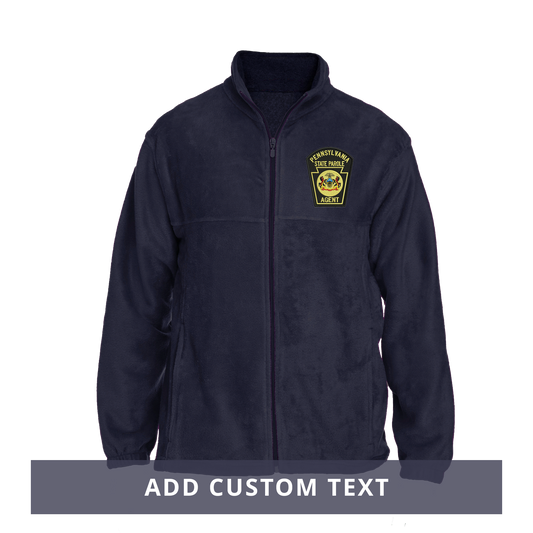 Men's Fleece Full-Zip Jacket with Embroidered State Parole Agent Keystone-Full Color (Navy)