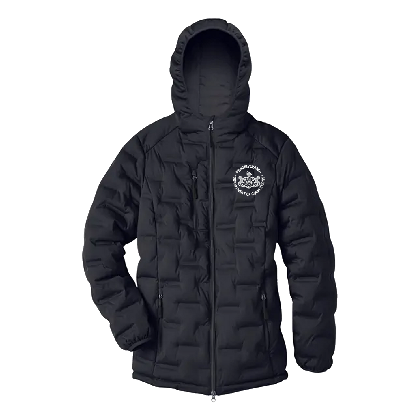 Adult Hooded Puffer Jacket with Embroidered Department of Corrections Seal (Various Colors)