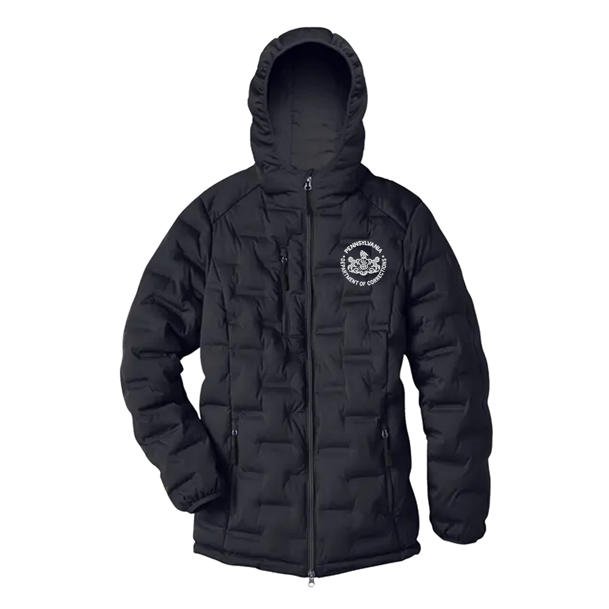 Adult Hooded Puffer Jacket with Embroidered Department of Corrections Seal (Various Colors)