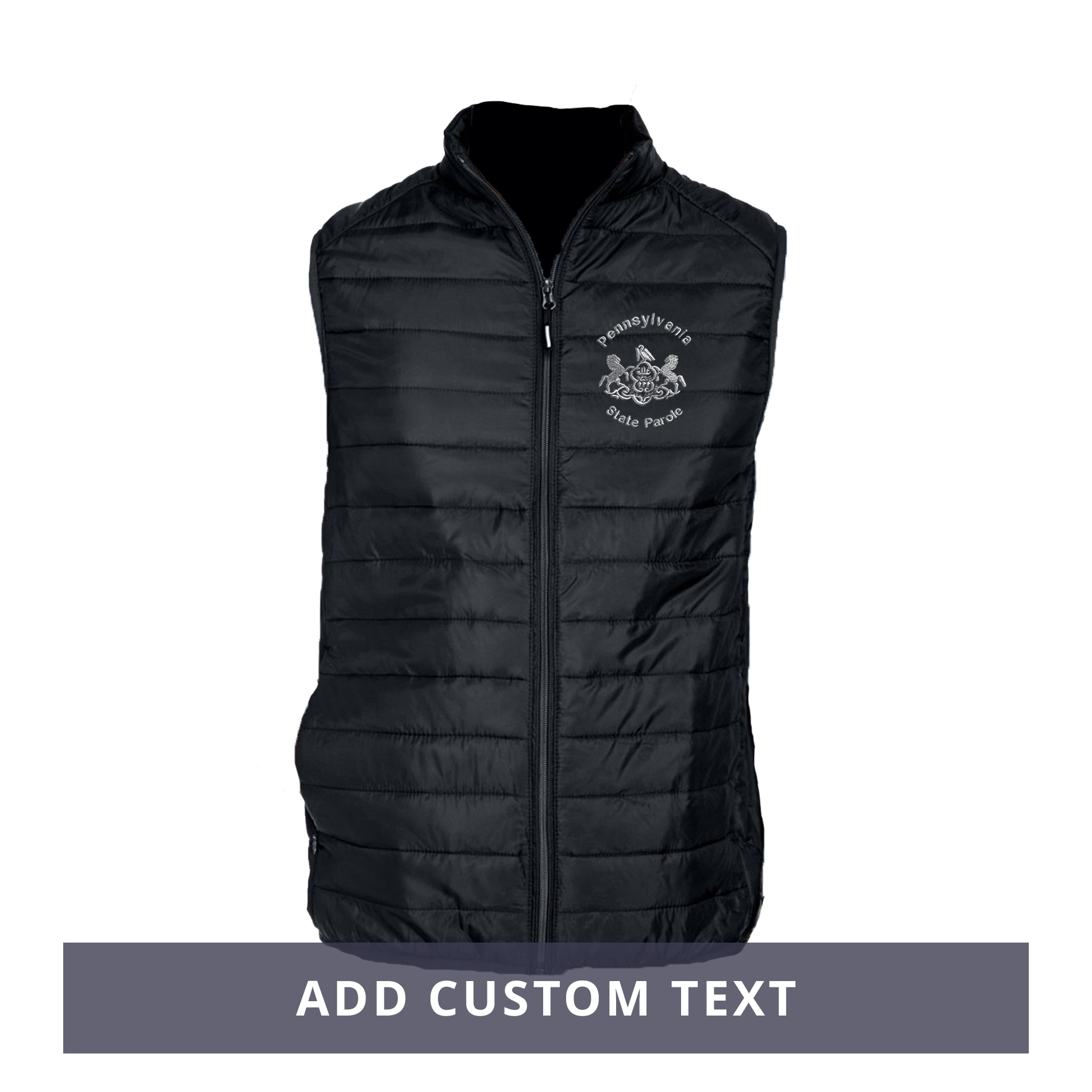 Adult Puffer Vest with Embroidered State Parole Seal – Threadz