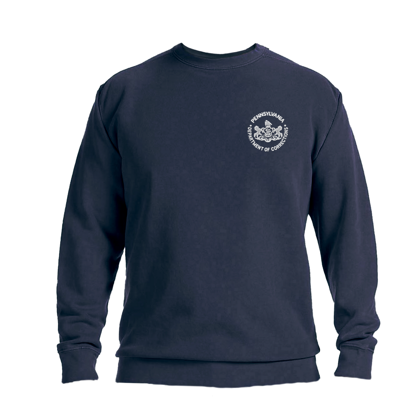 Adult Comfort Colors Crewneck Sweatshirt with Embroidered Department of Corrections Seal (Various Colors)