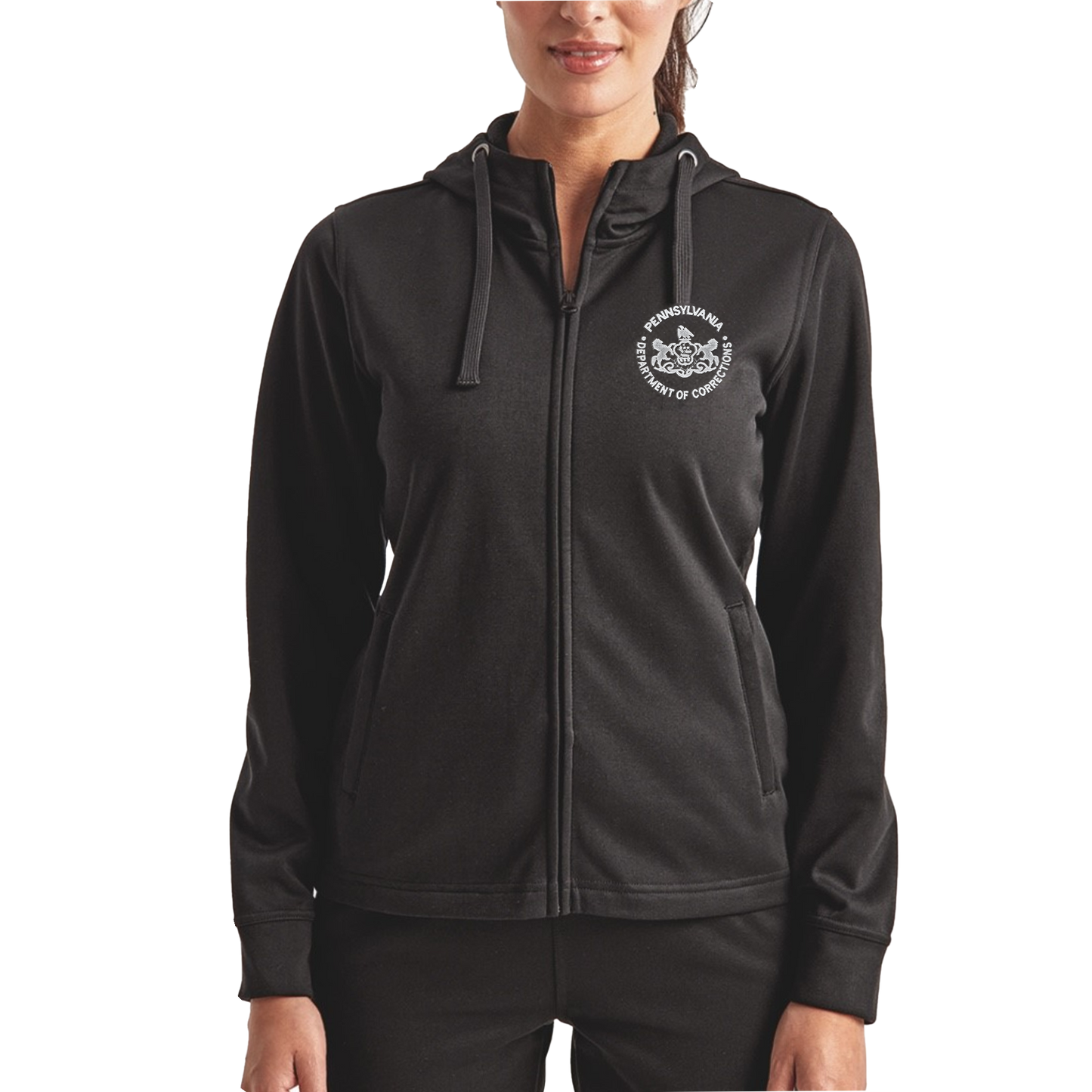 Ladies' Performance Hooded Sweatshirt with Embroidered Department of Corrections Logos (Various Colors)