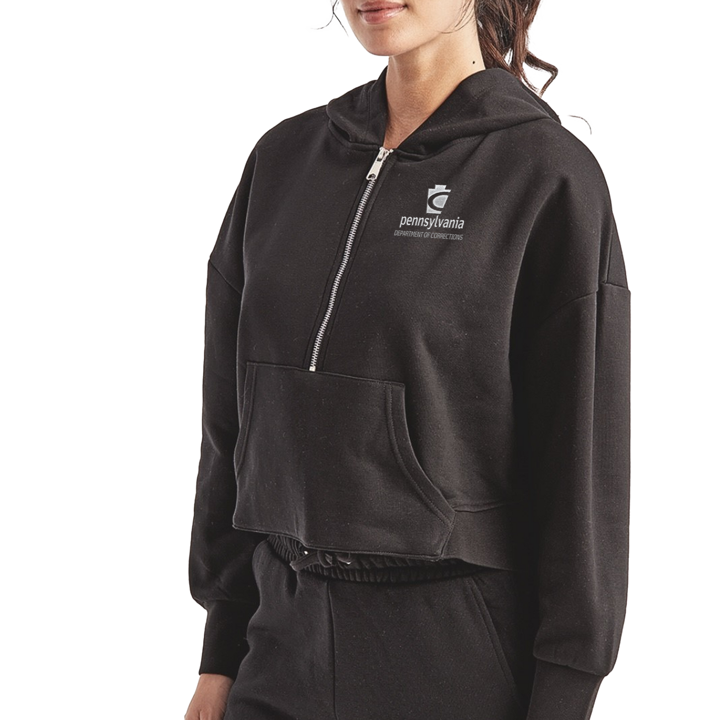 Ladies' Half-Zip Hooded Sweatshirt with Embroidered Department of Corrections Logos (Various Colors)