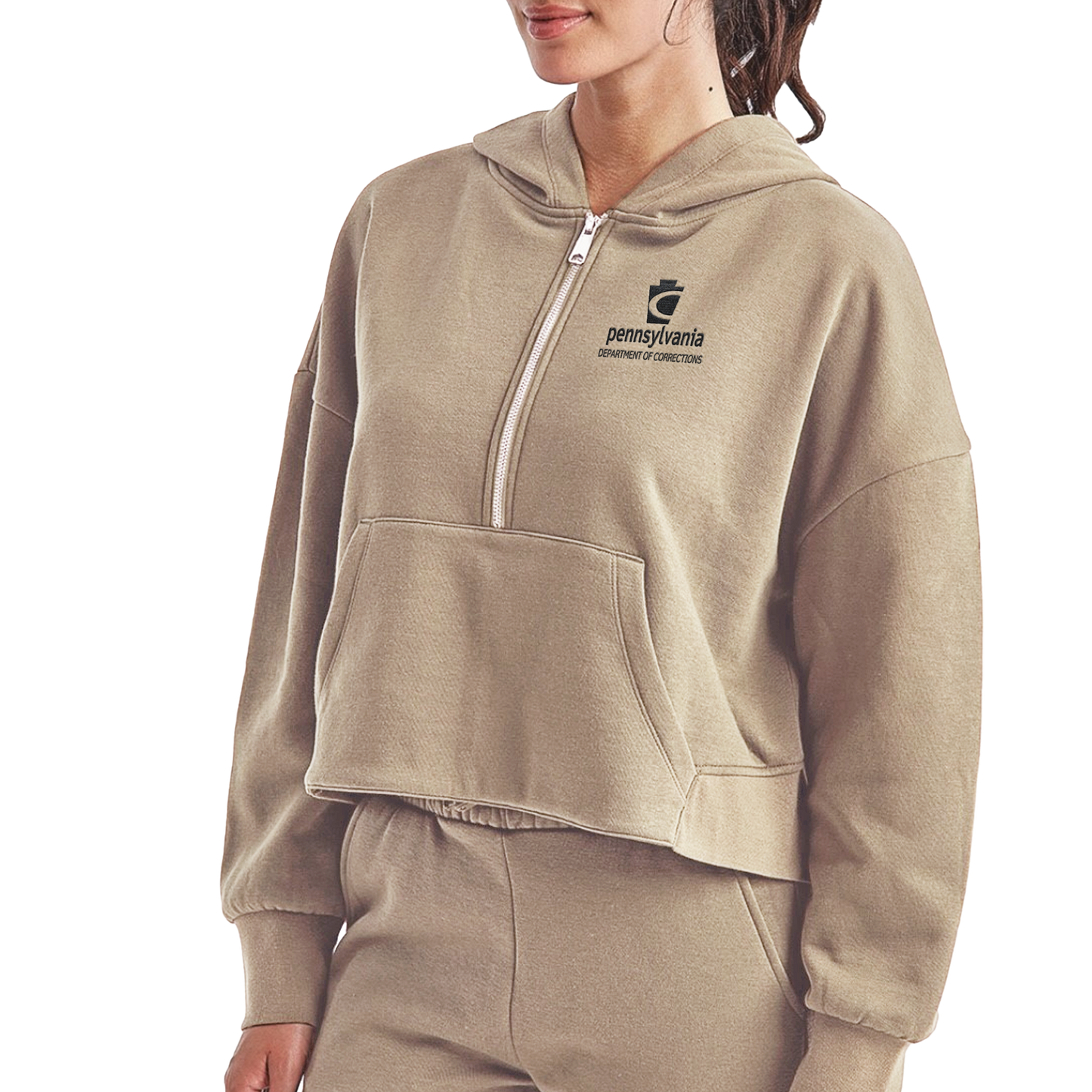 Ladies' Half-Zip Hooded Sweatshirt with Embroidered Department of Corrections Logos (Various Colors)