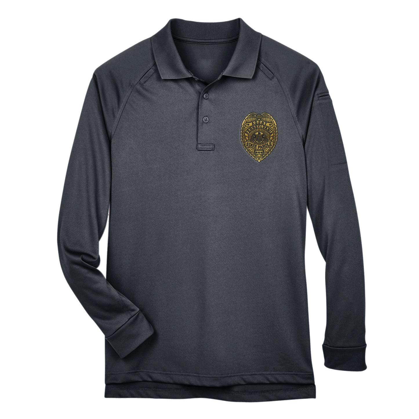 Adult Tactical Long-Sleeve Polo with Embroidered State Parole Agent Badge (Various Colors)