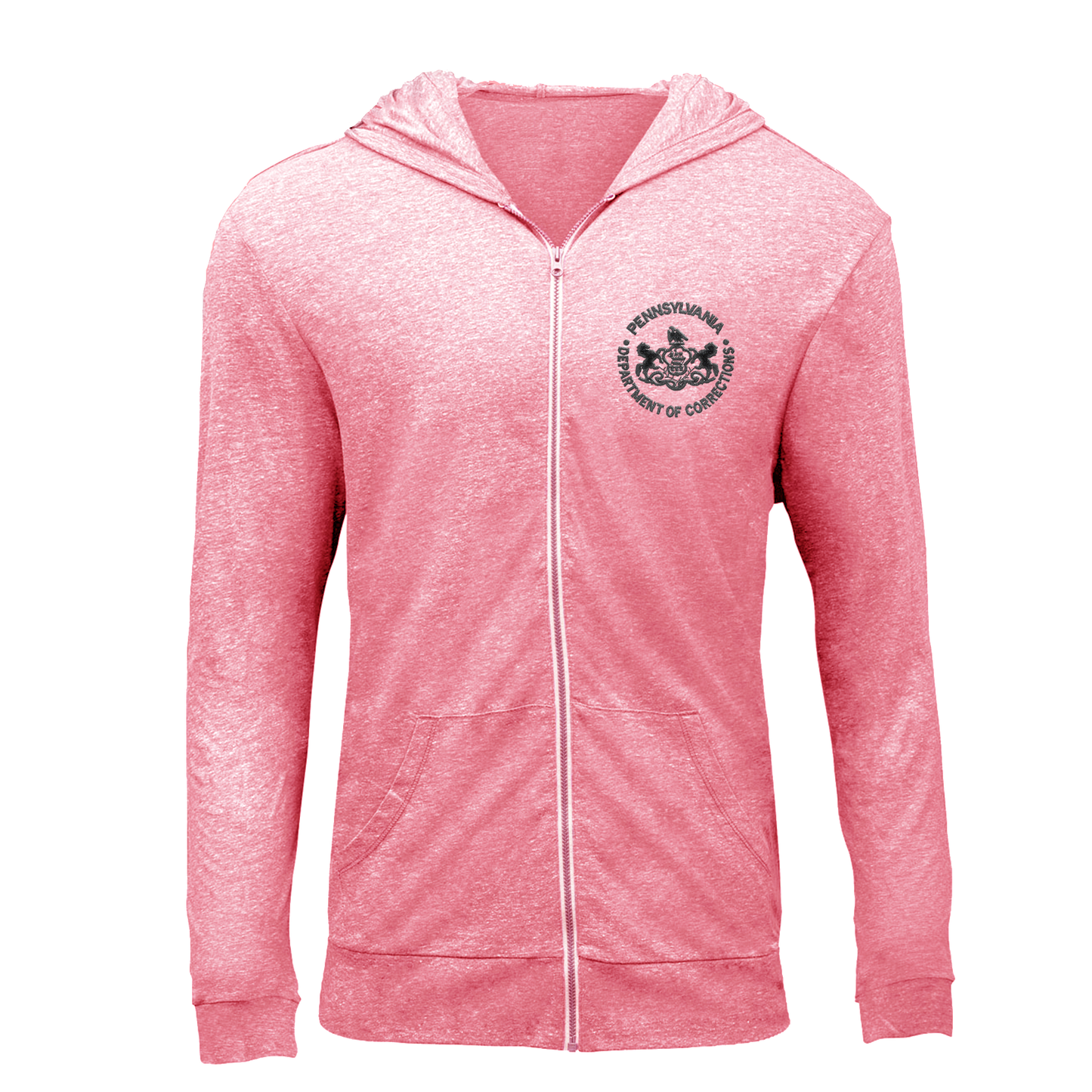 Triblend Unisex Lightweight Full-Zip Hooded Sweatshirt with Embroidered Department of Corrections Logos (Various Colors)