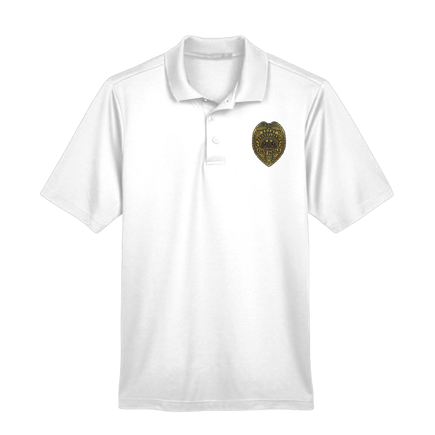 Men’s Luxury Performance Polo with Embroidered State Parole Agent Badge-Full Color (Various Colors)