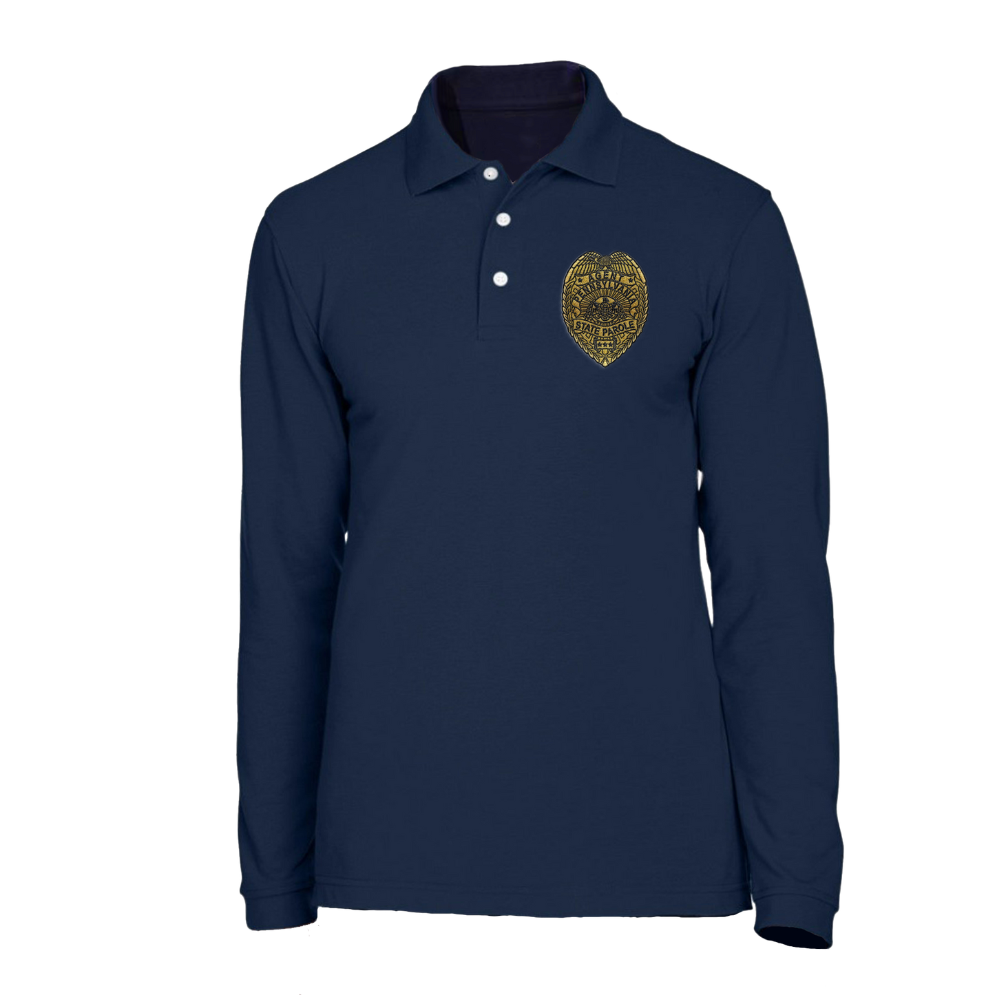 Adult Long-Sleeve Cotton Polo with Embroidered State Parole Agent Badge (Various Colors)