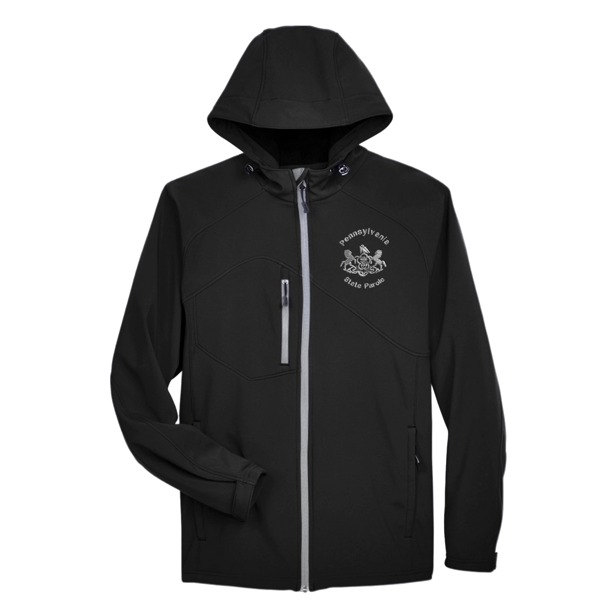 Men’s Hooded Premium Soft-Shell Jacket with Embroidered State Parole Horses (Various Colors)