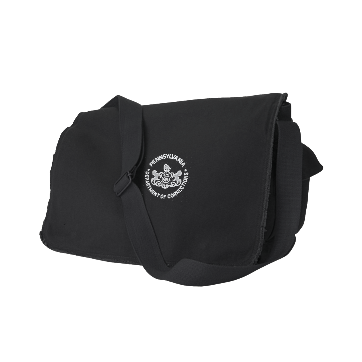 Raw-Edge Messenger Bag with Embroidered Department of Corrections Seal (Various Colors)