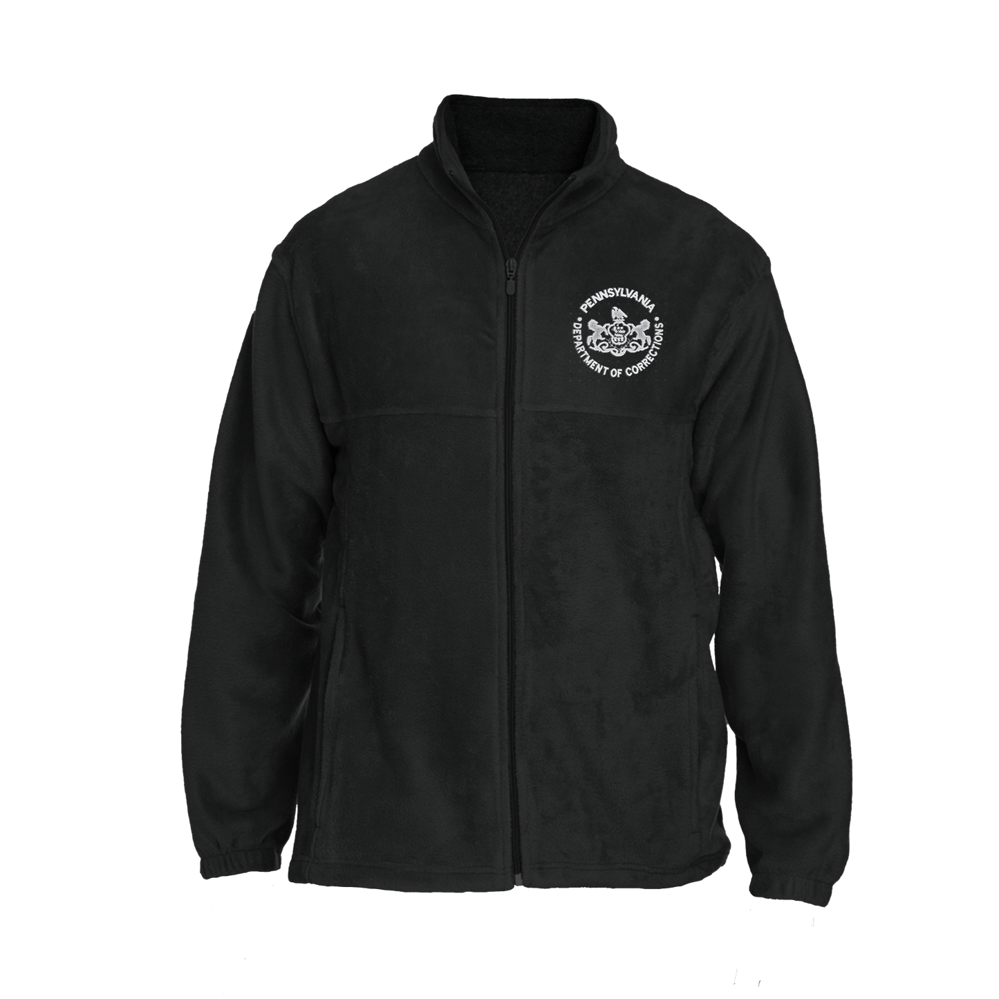 Men's Fleece Full-Zip Jacket with Embroidered Department of Corrections Seal (Black/Gray)