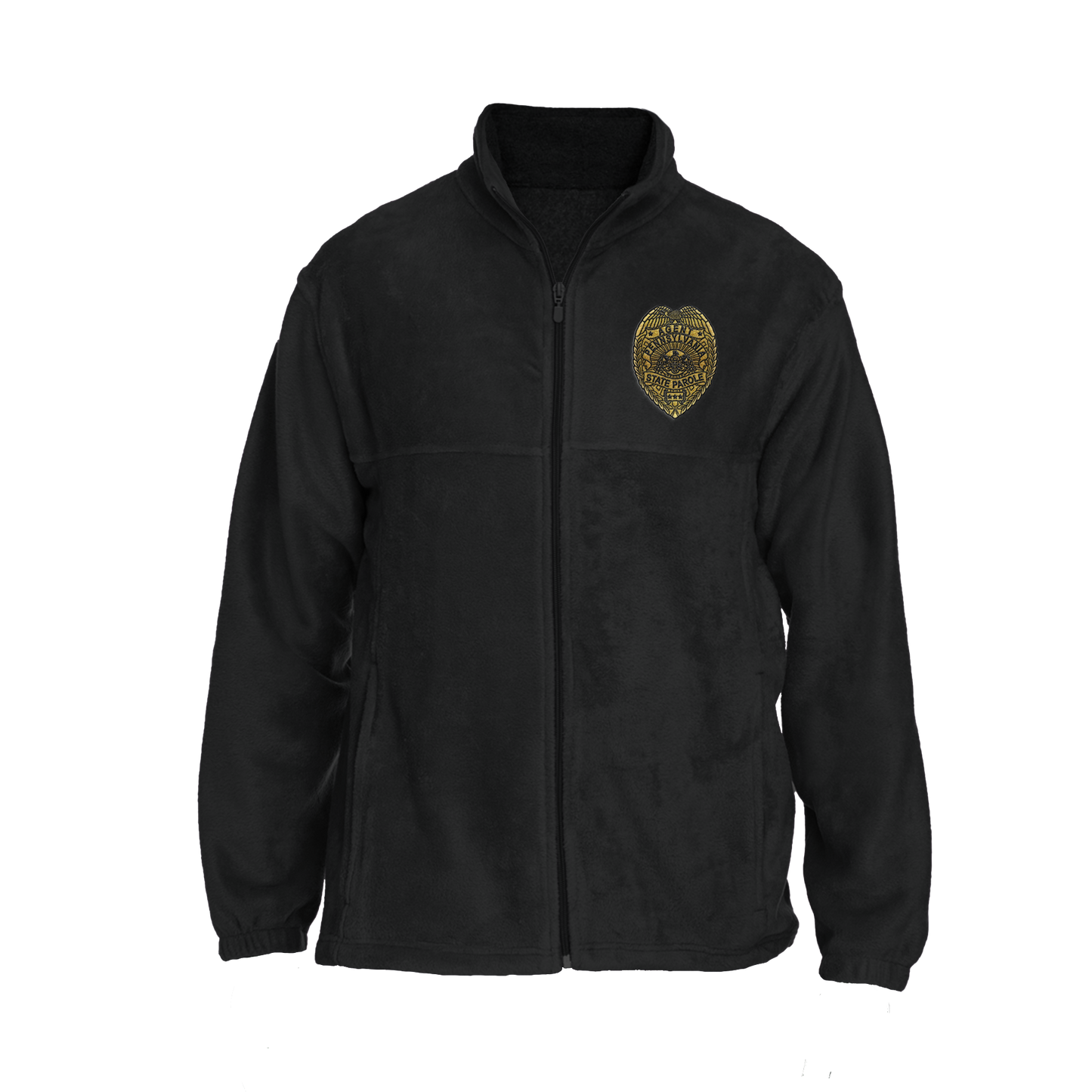 Men's Fleece Full-Zip Jacket with Embroidered State Parole Agent Badge-Full Color (Black/Gray)