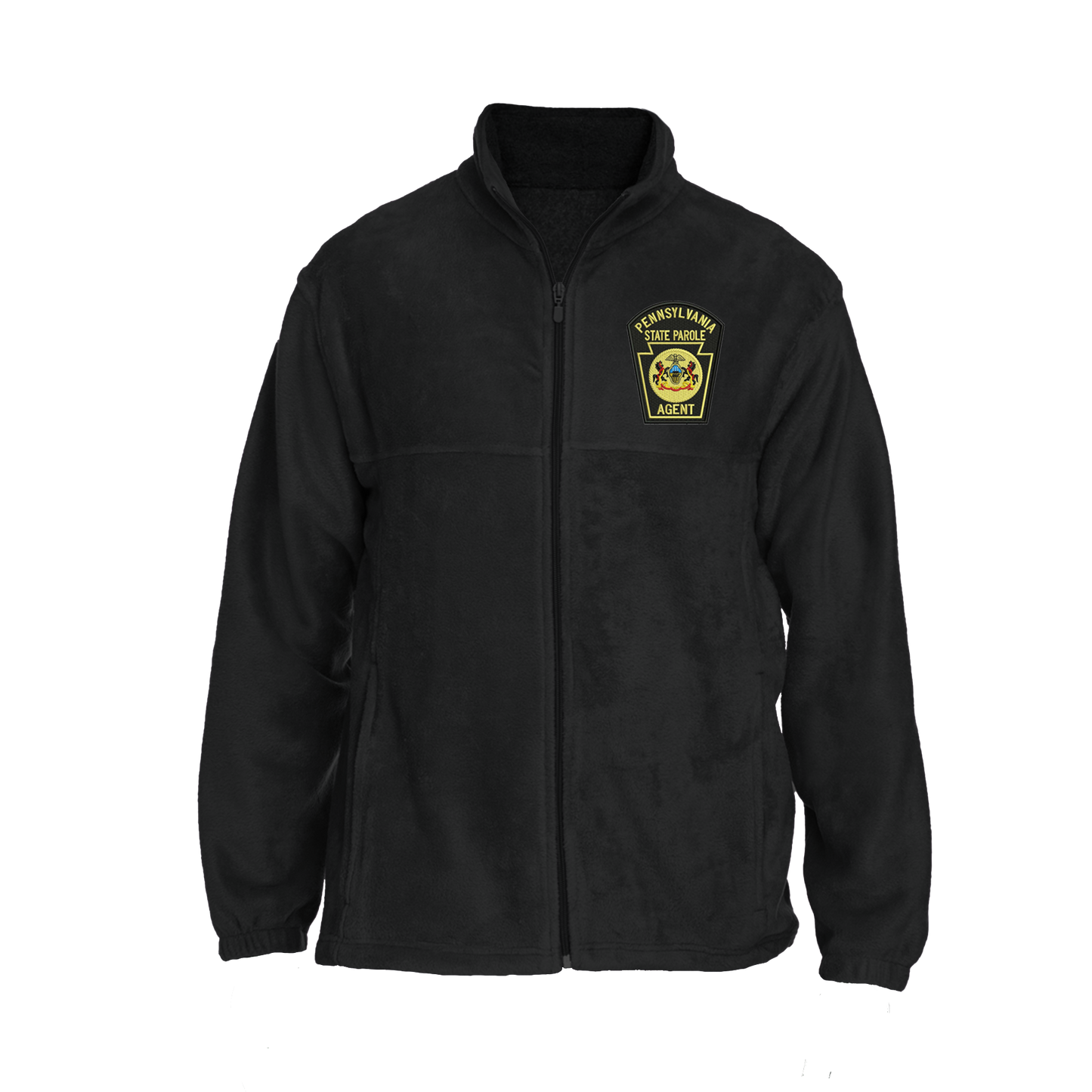 Men's Fleece Full-Zip Jacket with Embroidered State Parole Agent Keystone-Full Color (Black/Gray)