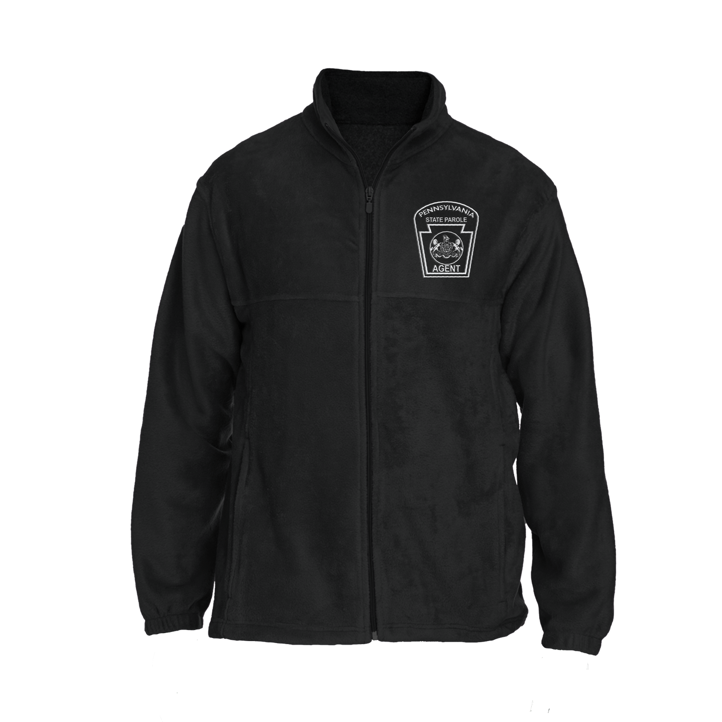 Men's Fleece Full-Zip Jacket with Embroidered State Parole Agent Keystone (Black/Gray)