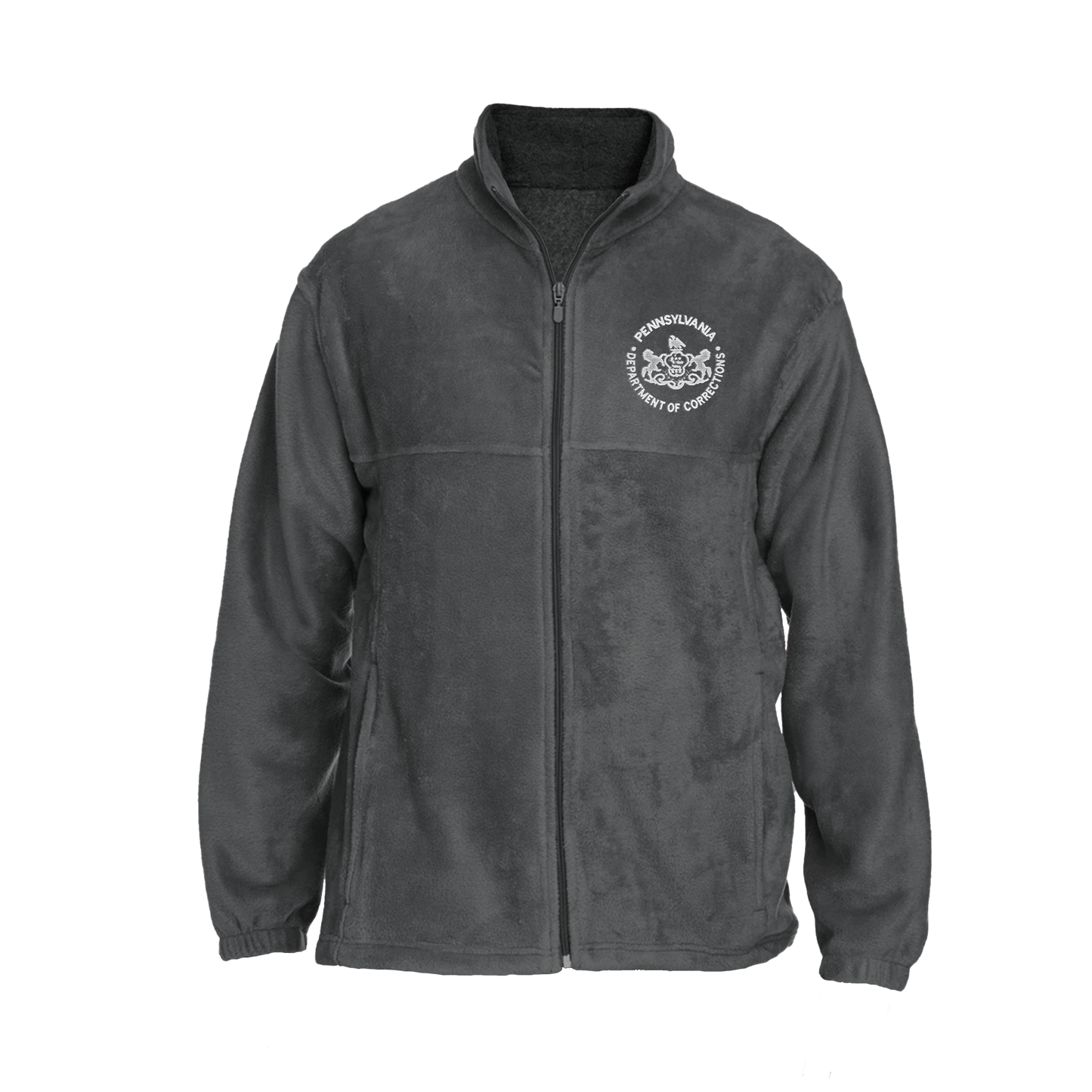 Men's Fleece Full-Zip Jacket with Embroidered Department of Corrections Seal (Black/Gray)