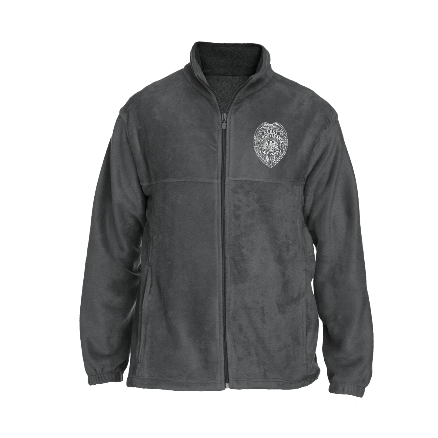 Men's Fleece Full-Zip Jacket with Embroidered State Parole Agent Badge (Black/Gray)