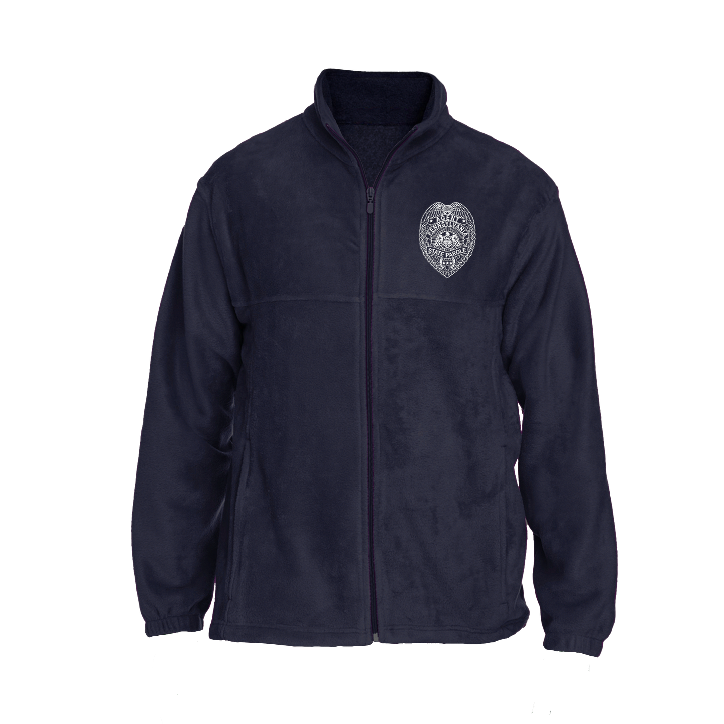 Men's Fleece Full-Zip Jacket with Embroidered State Parole Agent Badge (Navy)