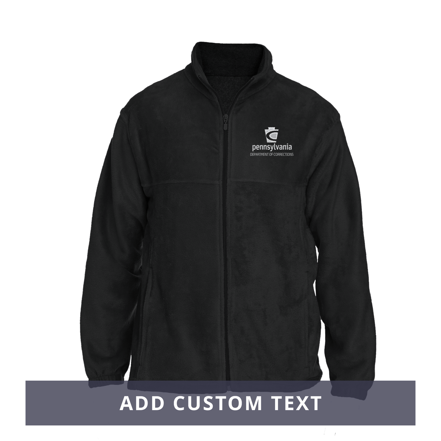 Men's Fleece Full-Zip Jacket with Embroidered Department of Corrections Keystone (Black/Gray)