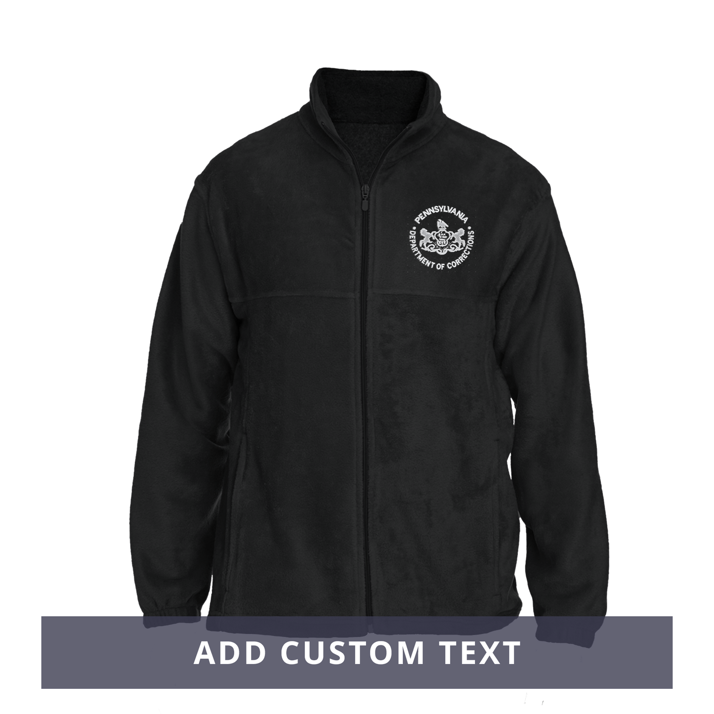 Men's Fleece Full-Zip Jacket with Embroidered Department of Corrections Seal (Black/Gray)