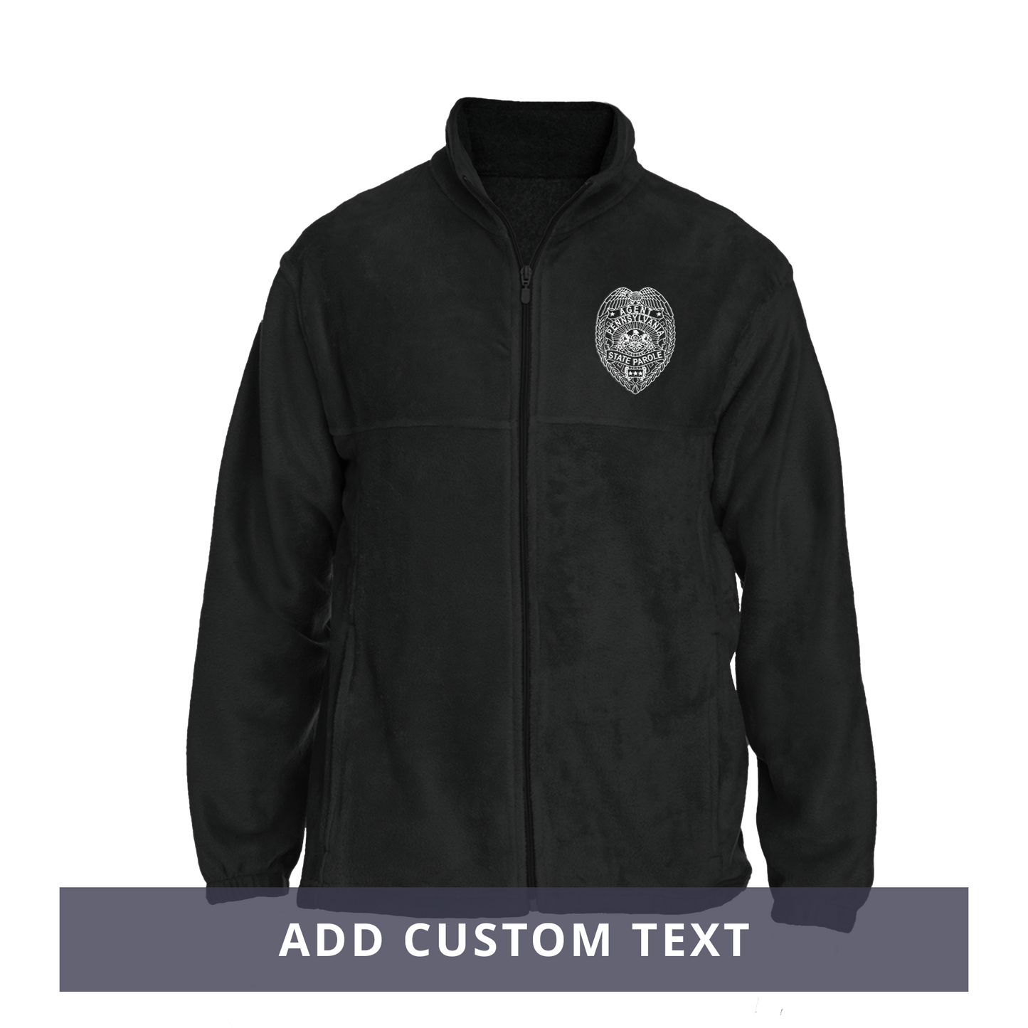 Men's Fleece Full-Zip Jacket with Embroidered State Parole Agent Badge (Black/Gray)