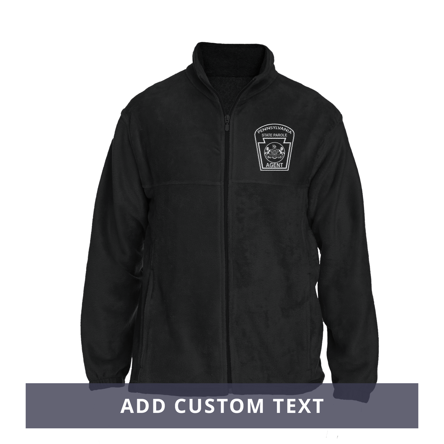 Men's Fleece Full-Zip Jacket with Embroidered State Parole Agent Keystone (Black/Gray)