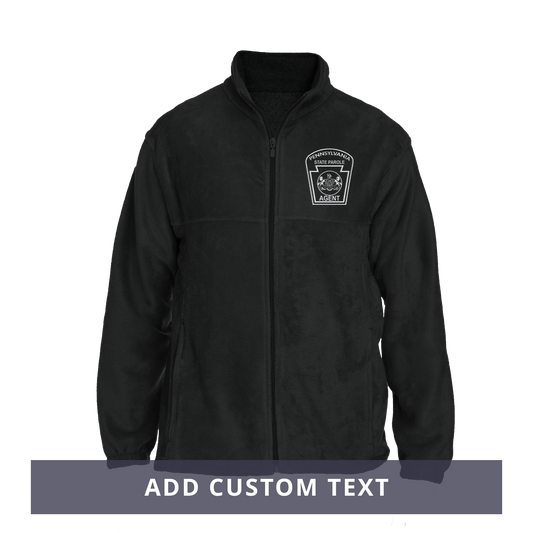 Men's Fleece Full-Zip Jacket with Embroidered State Parole Agent Keystone (Black/Gray)