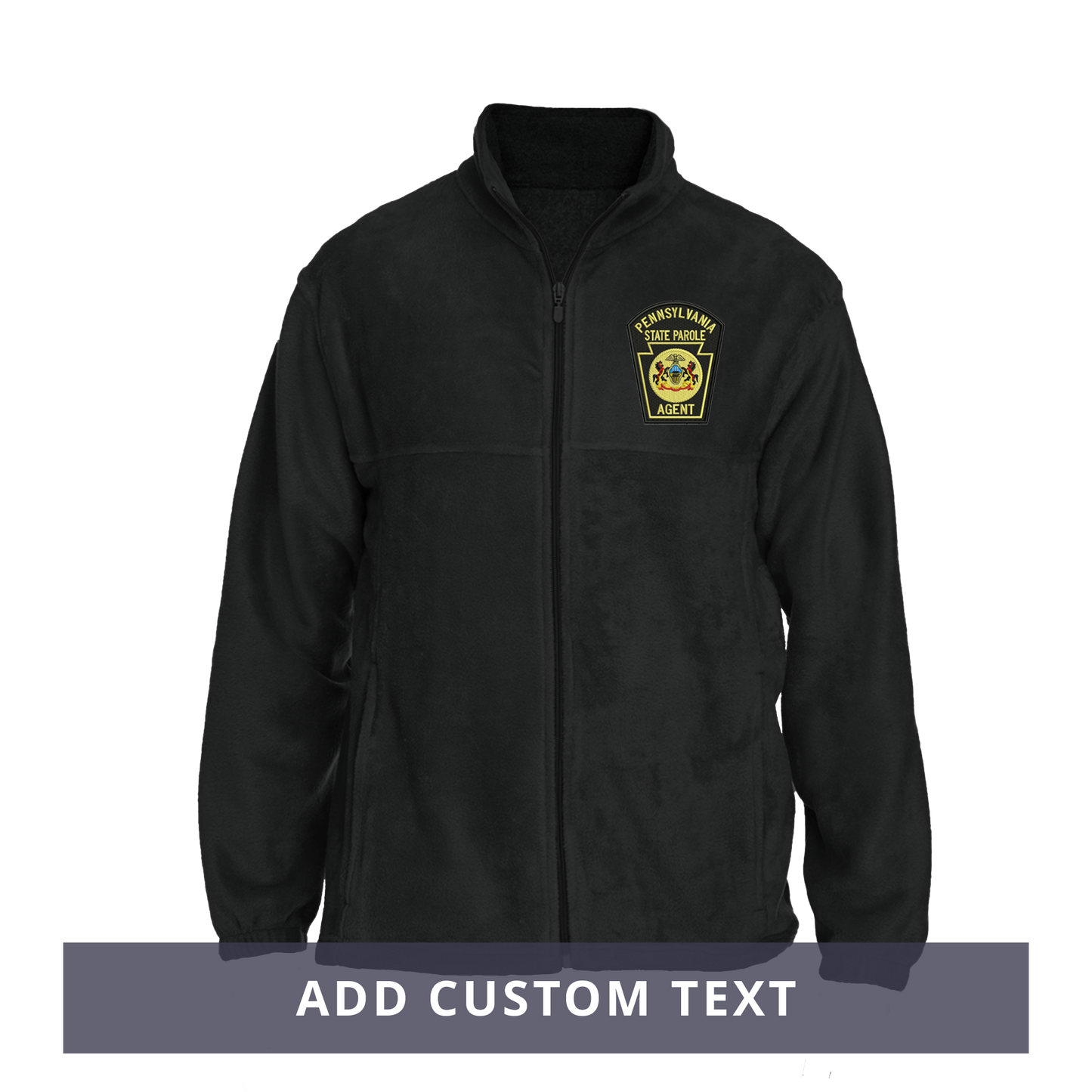 Men's Fleece Full-Zip Jacket with Embroidered State Parole Agent Keystone-Full Color (Black/Gray)