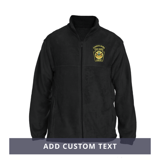 Men's Fleece Full-Zip Jacket with Embroidered State Parole Agent Keystone-Full Color (Black/Gray)