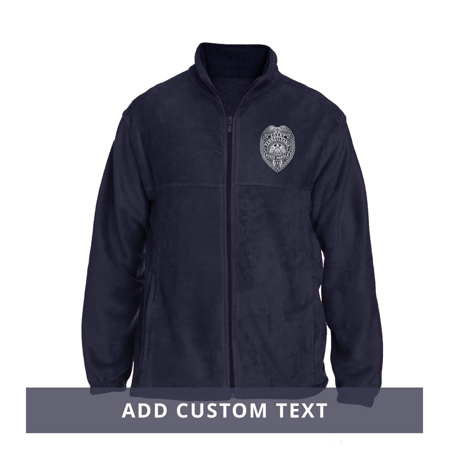 Men's Fleece Full-Zip Jacket with Embroidered State Parole Agent Badge (Navy)