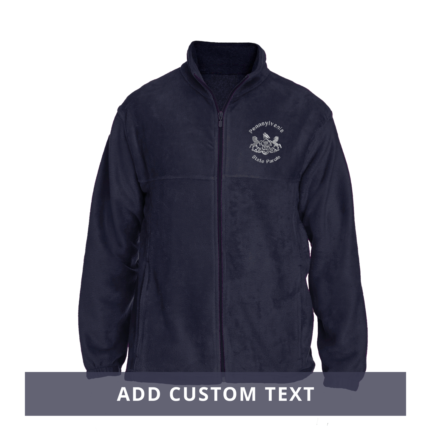 Men's Fleece Full-Zip Jacket with Embroidered State Parole Horses (Navy)