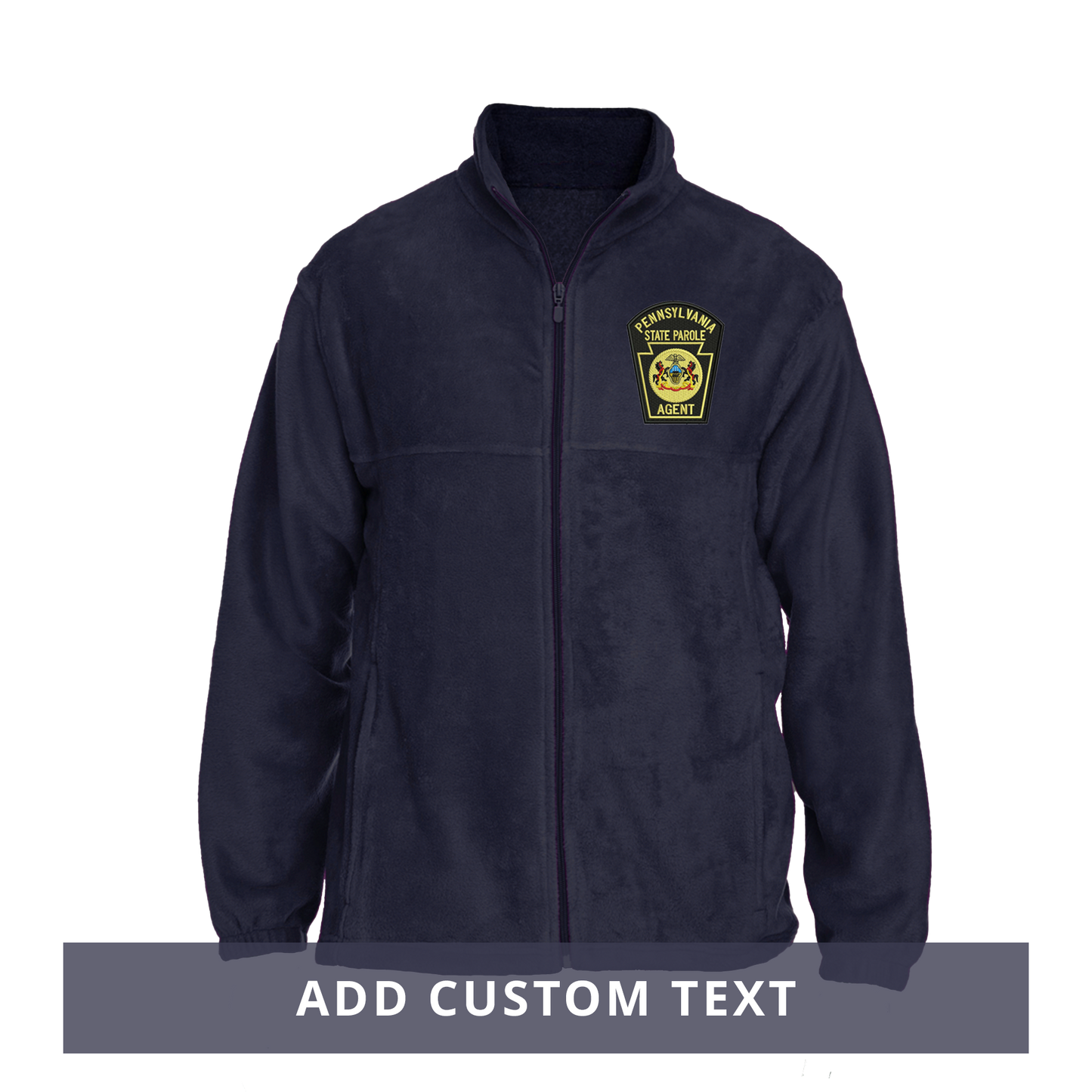 Men's Fleece Full-Zip Jacket with Embroidered State Parole Agent Keystone-Full Color (Navy)