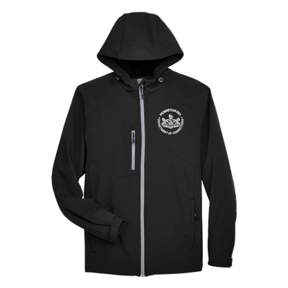 Men’s Hooded Premium Soft-Shell Jacket with Embroidered Department of Corrections Seal (Various Colors)