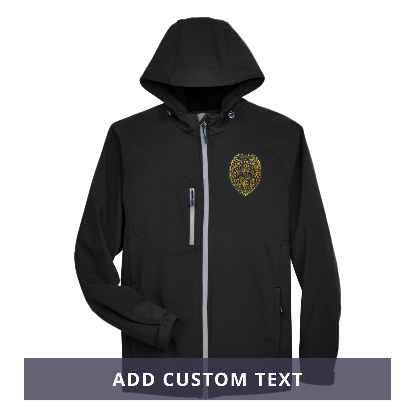 Men’s Hooded Premium Soft-Shell Jacket with Embroidered State Parole Agent Badge-Full Color (Various Colors)