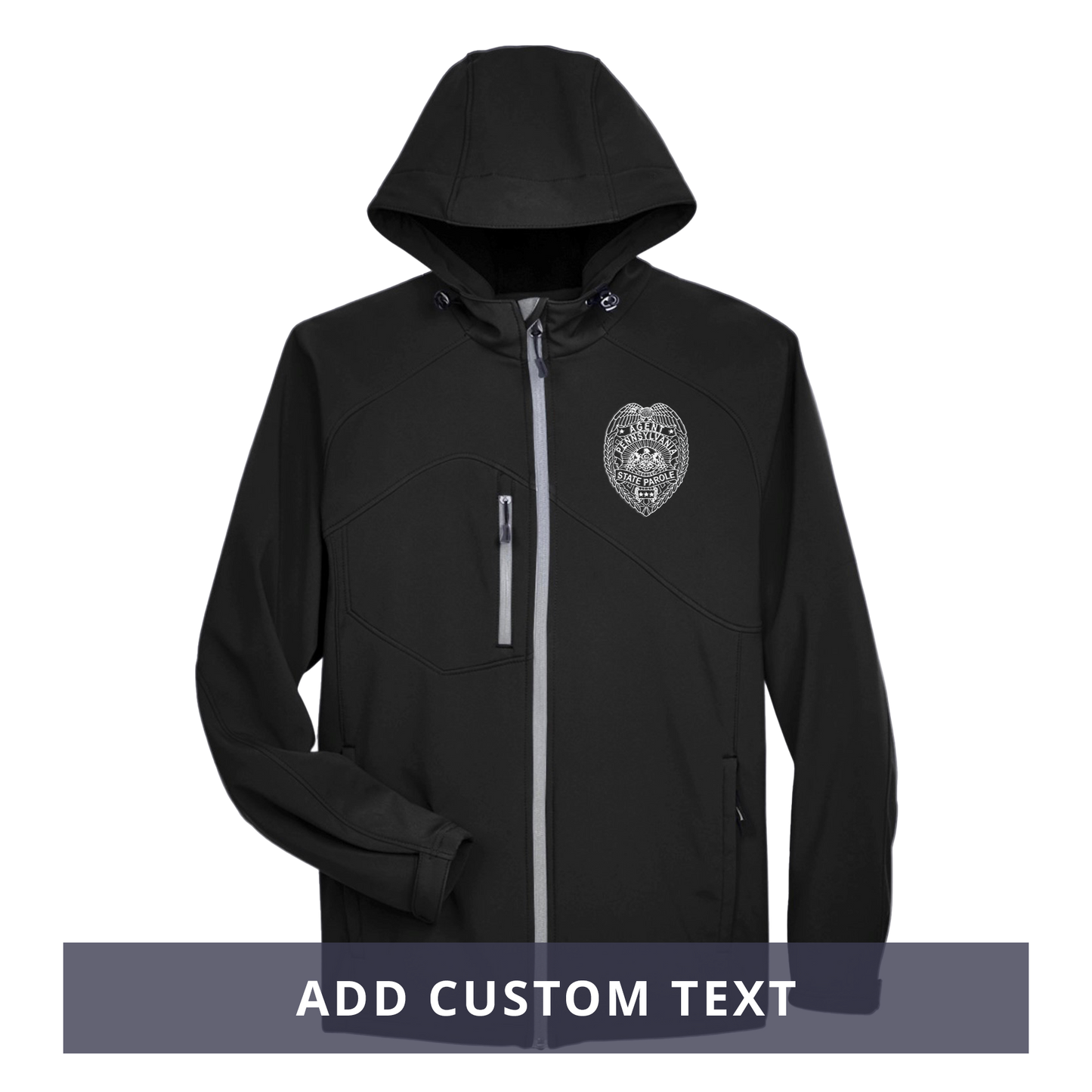 Men’s Hooded Premium Soft-Shell Jacket with Embroidered State Parole Agent Badge (Various Colors)