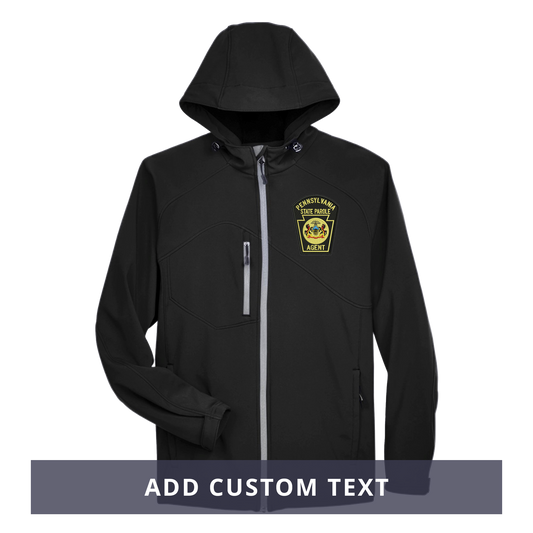 Men’s Hooded Premium Soft-Shell Jacket with Embroidered State Parole Agent Keystone-Full Color (Various Colors)