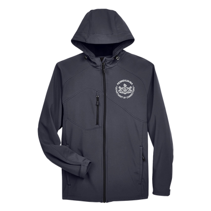 Men’s Hooded Premium Soft-Shell Jacket with Embroidered Department of Corrections Seal (Various Colors)