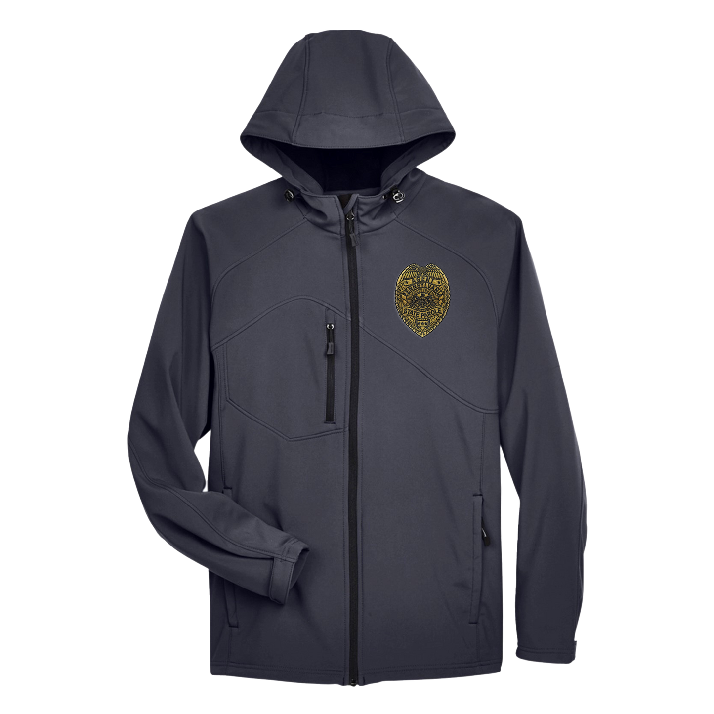 Men’s Hooded Premium Soft-Shell Jacket with Embroidered State Parole Agent Badge-Full Color (Various Colors)