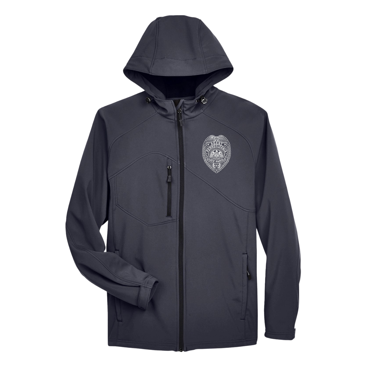 Men’s Hooded Premium Soft-Shell Jacket with Embroidered State Parole Agent Badge (Various Colors)