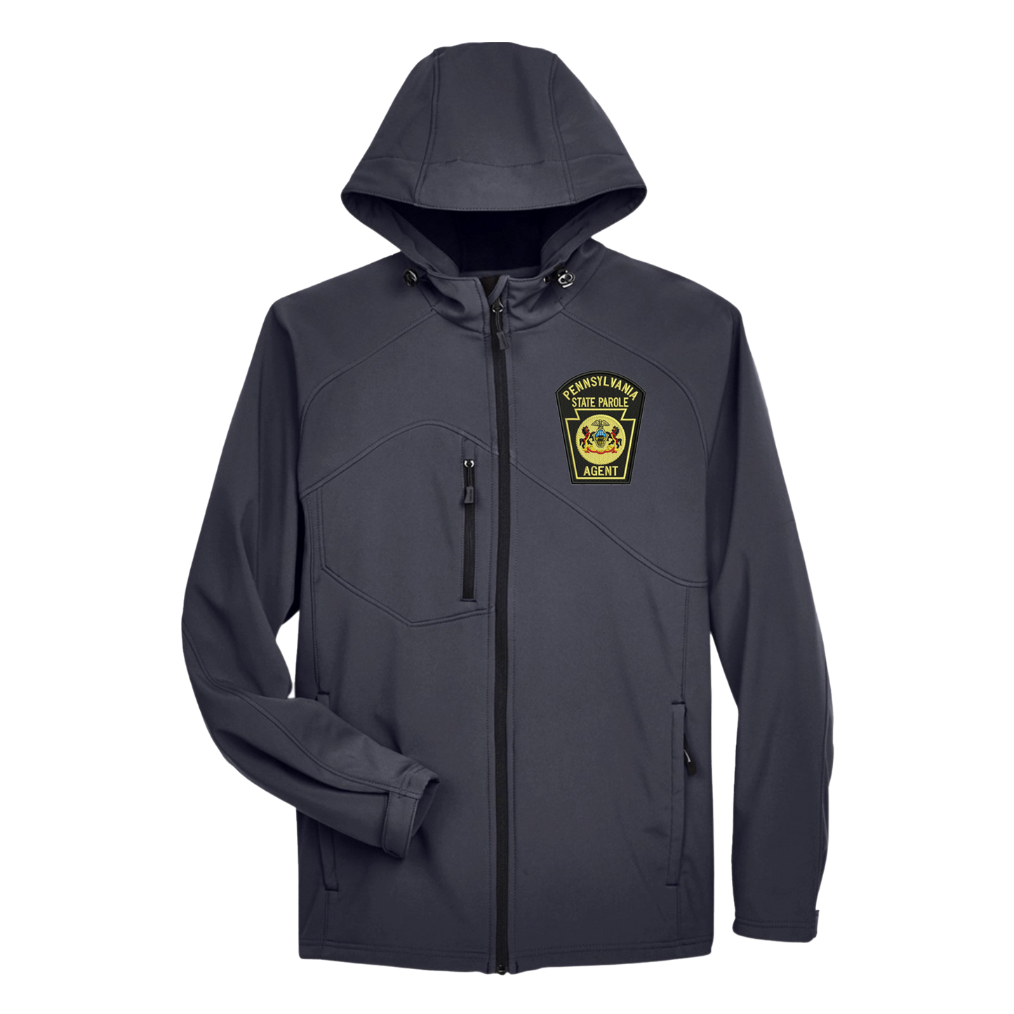 Men’s Hooded Premium Soft-Shell Jacket with Embroidered State Parole Agent Keystone-Full Color (Various Colors)