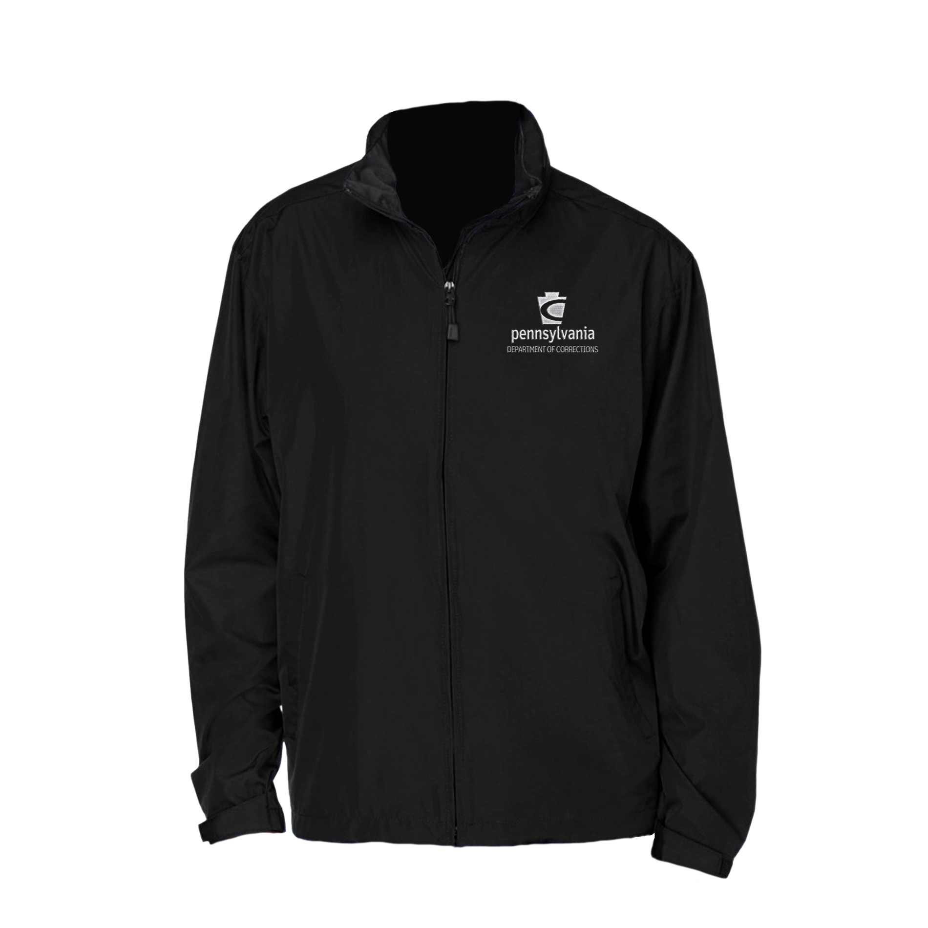 Adult North End Rain Jacket with Embroidered Department of Corrections Keystone Black