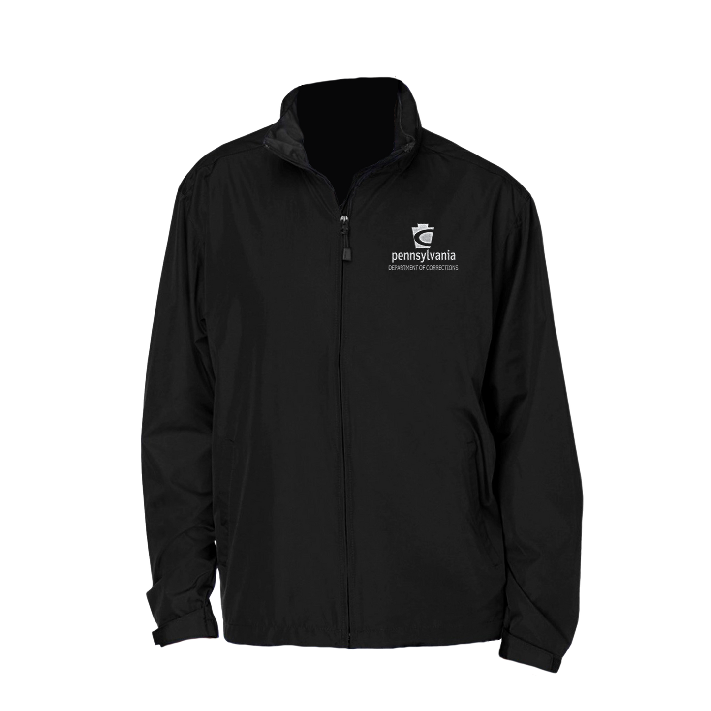 Adult North End Rain Jacket with Embroidered Department of Corrections Keystone (Black)