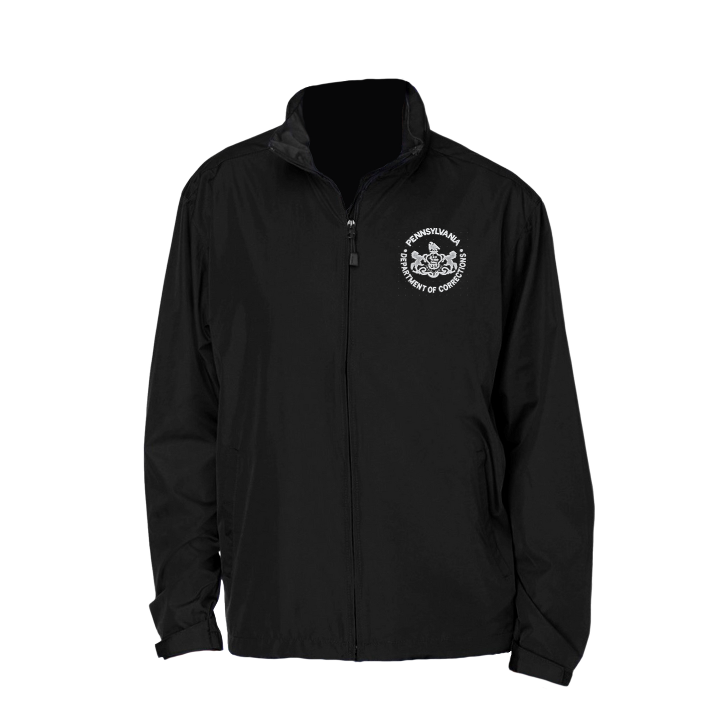 Adult North End Rain Jacket with Embroidered Department of Corrections Seal (Black)