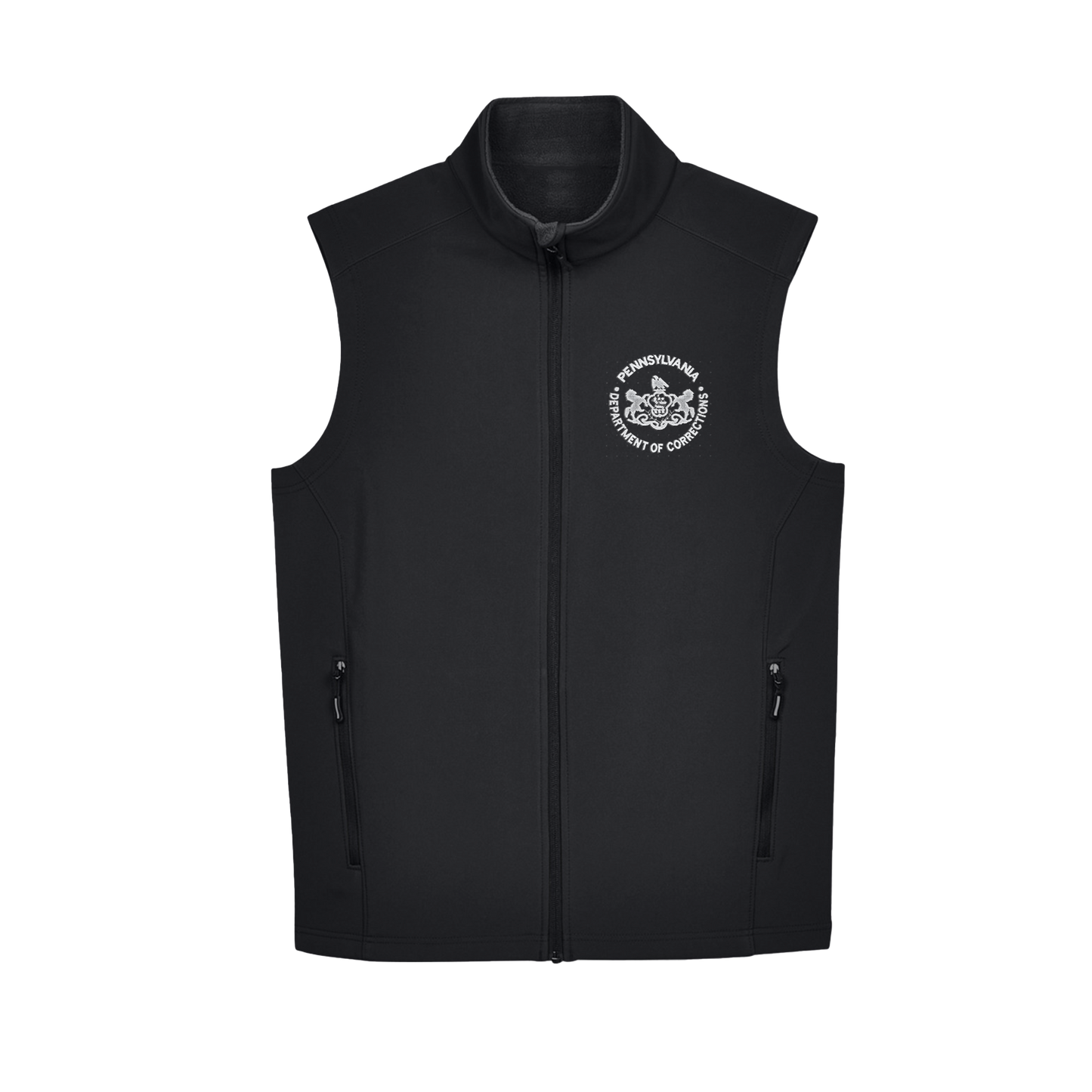 Adult Soft-Shell Vest with Embroidered Department of Corrections Seal (Various Colors)