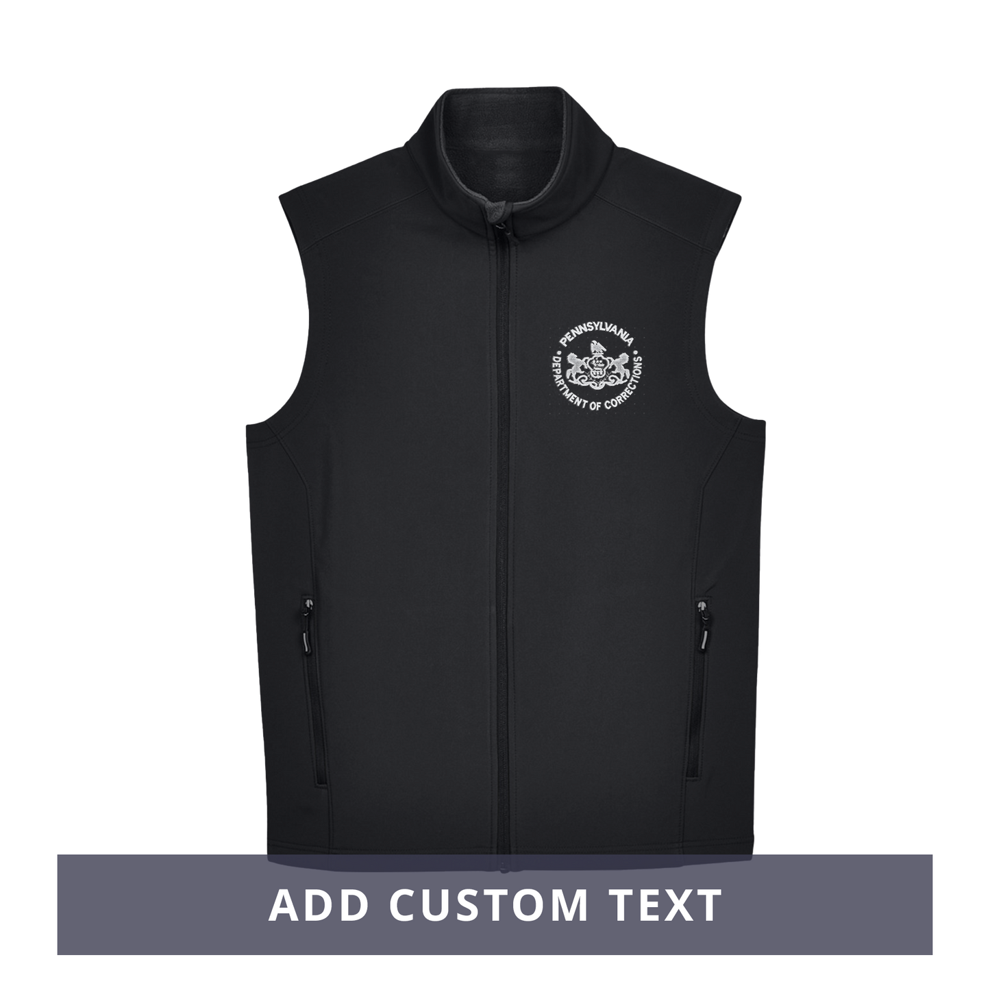 Adult Soft-Shell Vest with Embroidered Department of Corrections Seal (Various Colors)