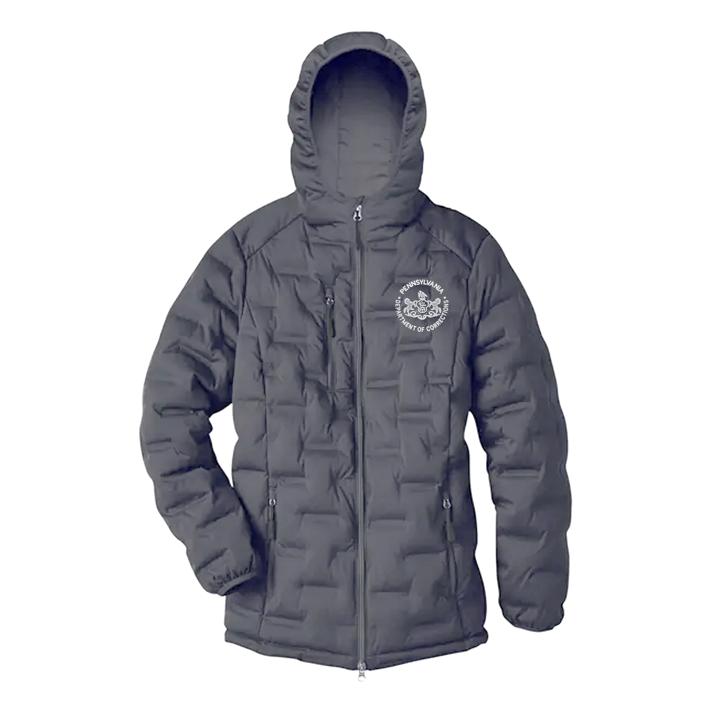 Adult Hooded Puffer Jacket with Embroidered Department of Corrections Seal (Various Colors)