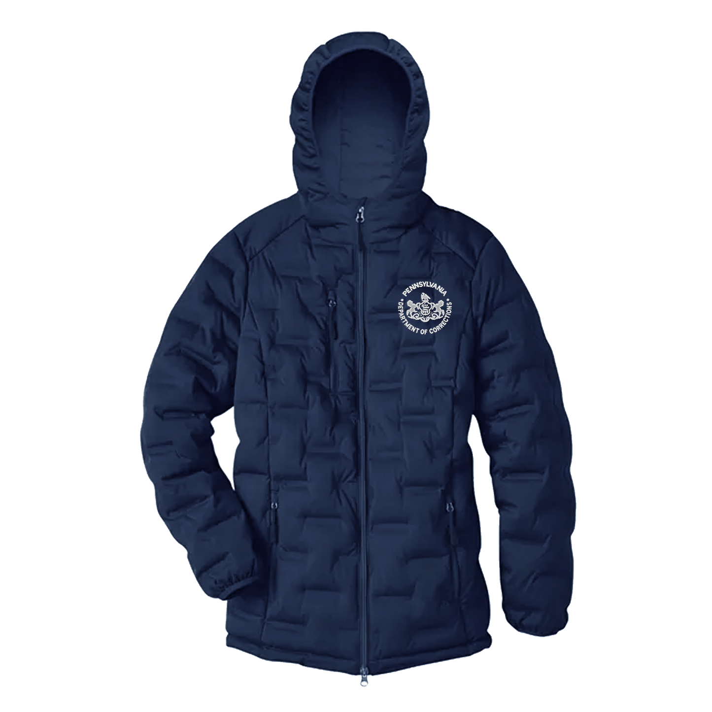 Adult Hooded Puffer Jacket with Embroidered Department of Corrections Seal (Various Colors)